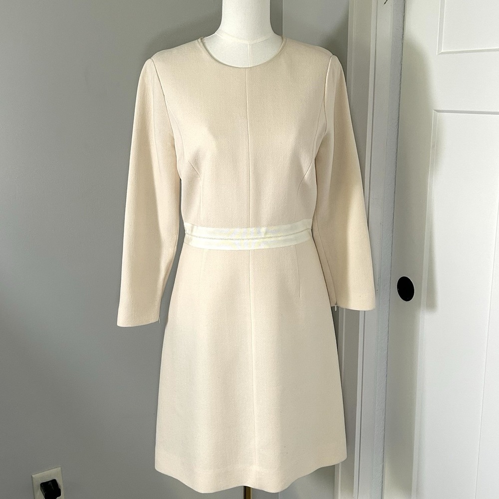 J.Crew Wool Dress Women's 6 Ivory Cream Long Sleeve Zip Sheath